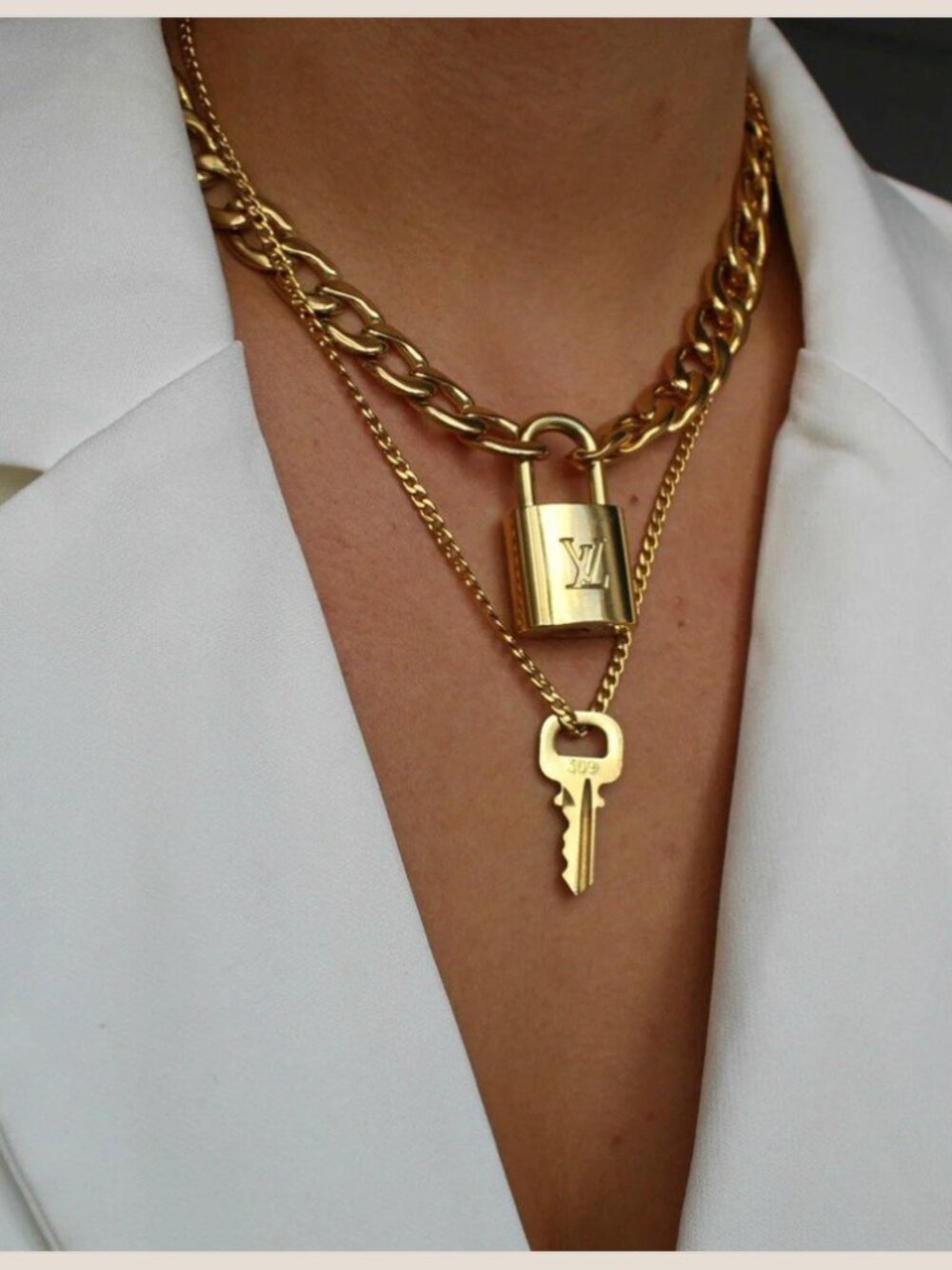 Authentic Louis Vuitton LV Padlock and Key Necklace Set